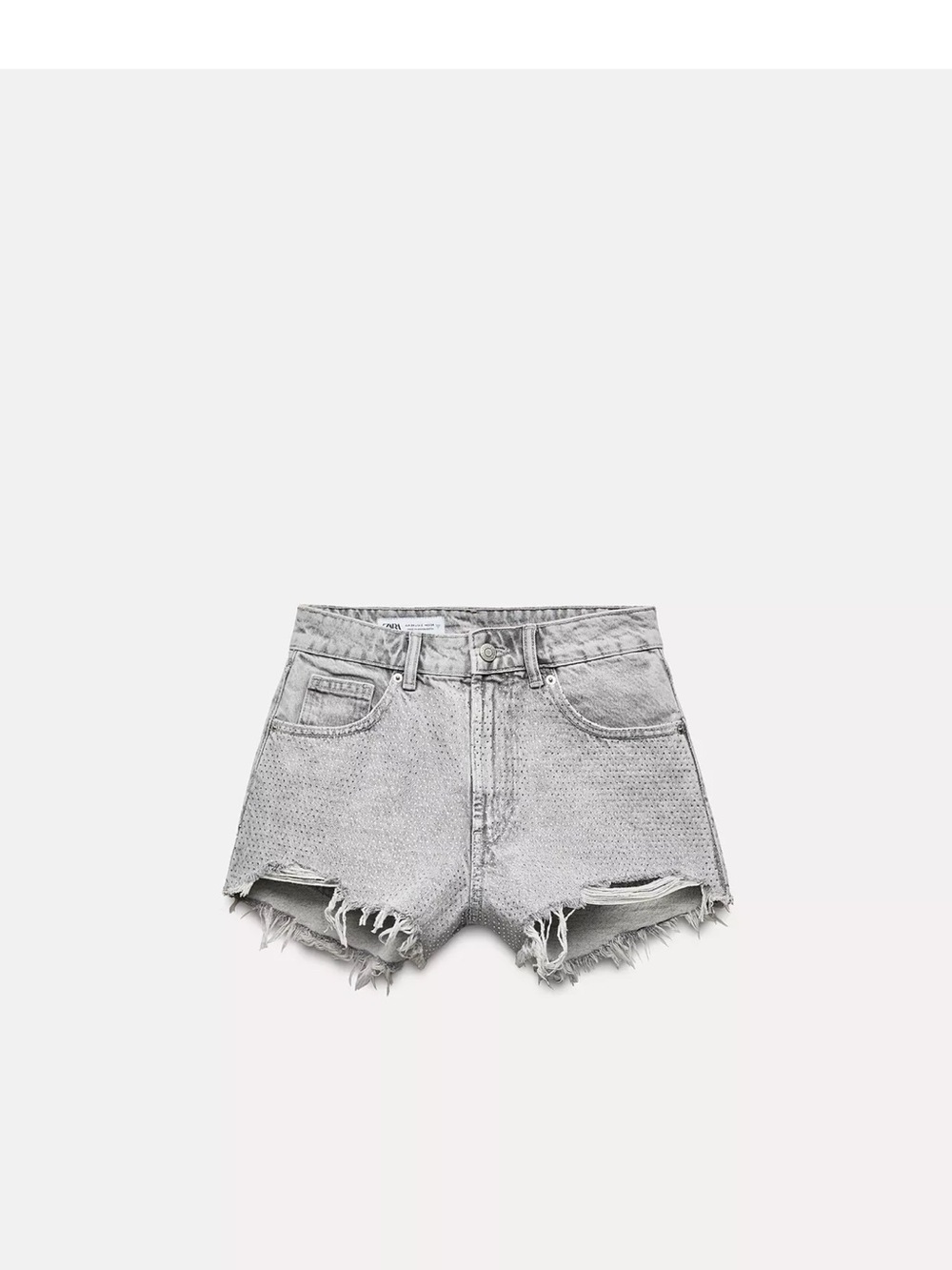 Zara Light Gray High-Waist Sparkly Curved Denim Shorts